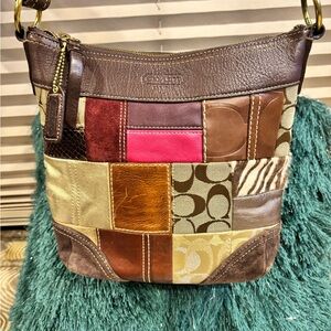 Coach Brown and Pink Patchwork Shoulder Bag